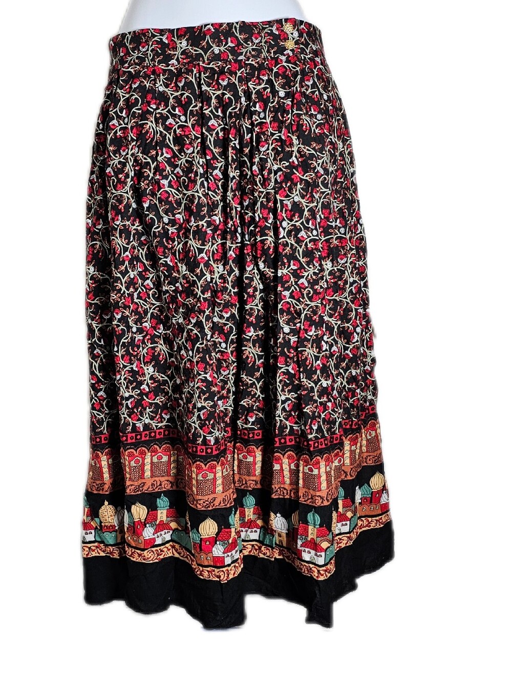 Vintage 90s That's Me Rayon Midi Skirt Boho Border Print XS